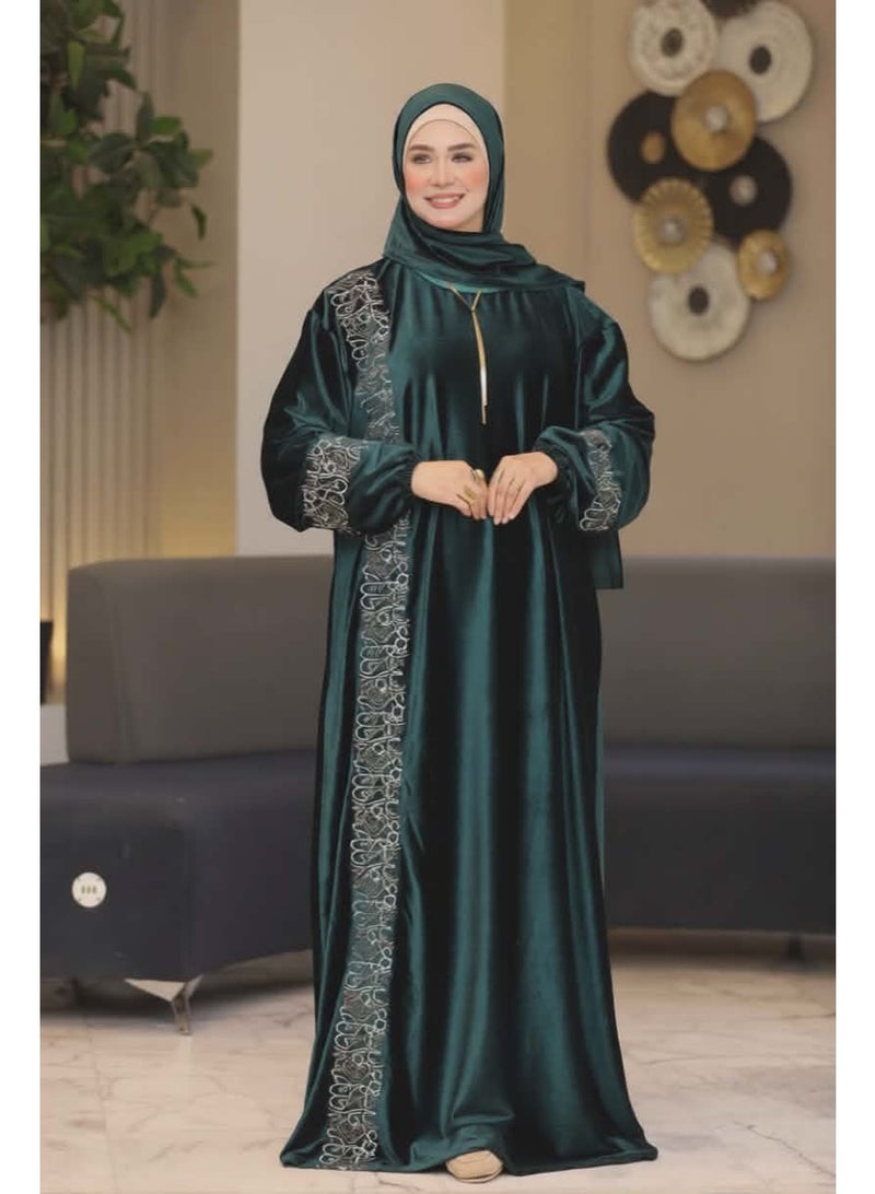 Women's prayer robe – distinctive and elegant embroidered design – olive green - Image 2